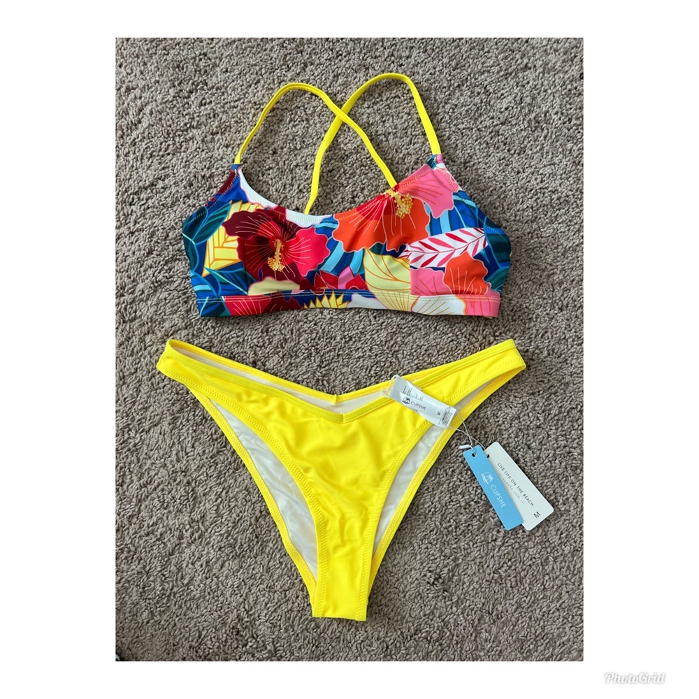 Cupshe floral top and yellow bottom bikini